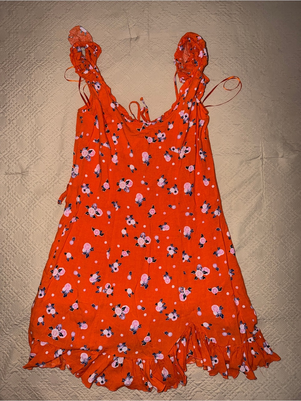 Free People Like A Lady Orange Citrus Floral Ruffle Mini Dress Womens Medium